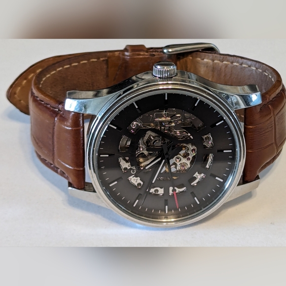 Caravelle Grey/Leather Automatic Watch - Picture 4 of 6